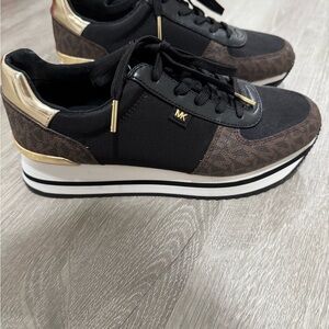 Michael Kors Black and Gold Platform Sneakers